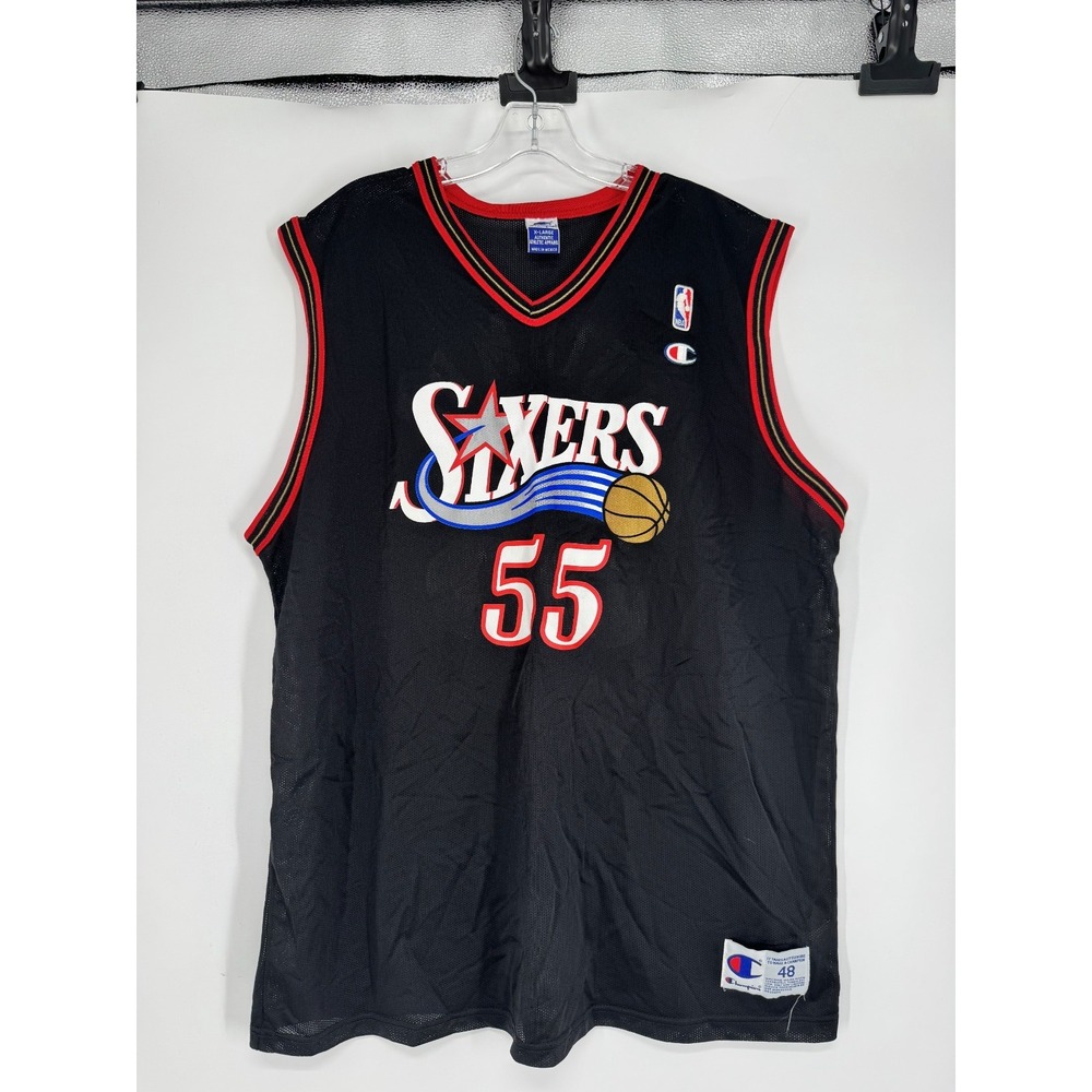 Vintage Champion Philadelphia 76ers Dikembe Mutombo #55 Jersey Mens XL 48 Black